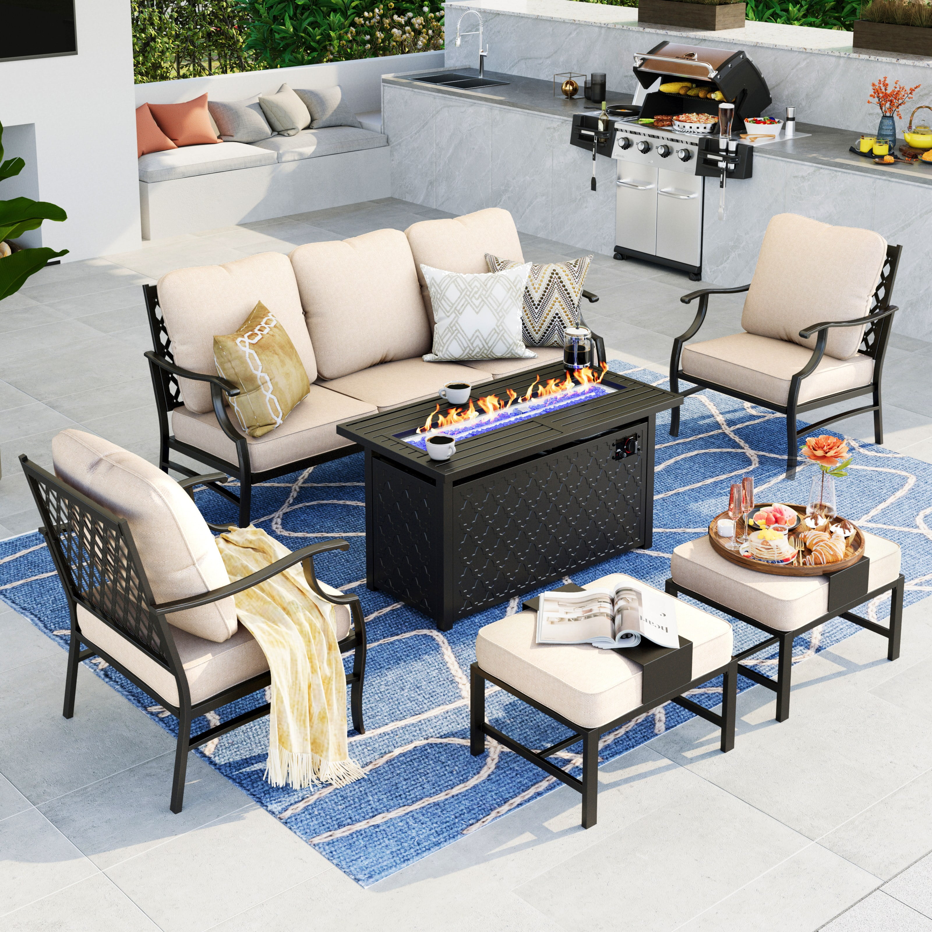 Summit Living 6 Pieces Patio Conversation Set with 45