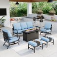 thumbnail image 1 of Summit Living 6 Pieces Patio Conversation Set with 45 inch Rectangle Fire Pit, Outdoor Metal Furniture Sofa for 7 Person, Beige Cushions, 1 of 8