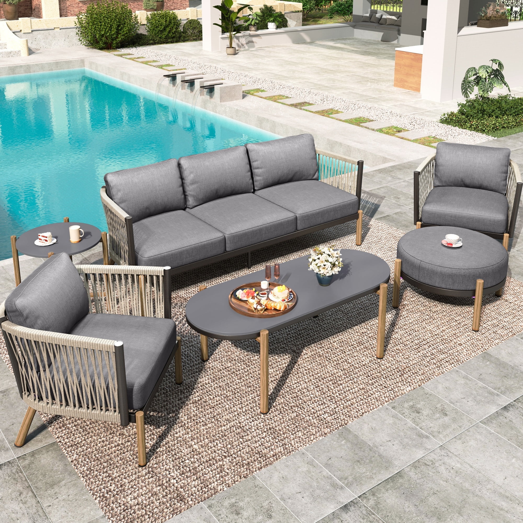 Summit Living Gray 6-Seat Woven Rope Outdoor Patio Furniture Set