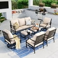 thumbnail image 1 of Summit Living 7 Pcs Outdoor Conversation Set, Metal Patio Furniture Sofa Set for 9 Person with Beige Cushions, 1 of 15