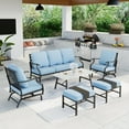 thumbnail image 1 of Summit Living 7 Pcs Outdoor Conversation Set, Metal Patio Furniture Sofa Set for 9 Person with Blue Cushions, 1 of 7