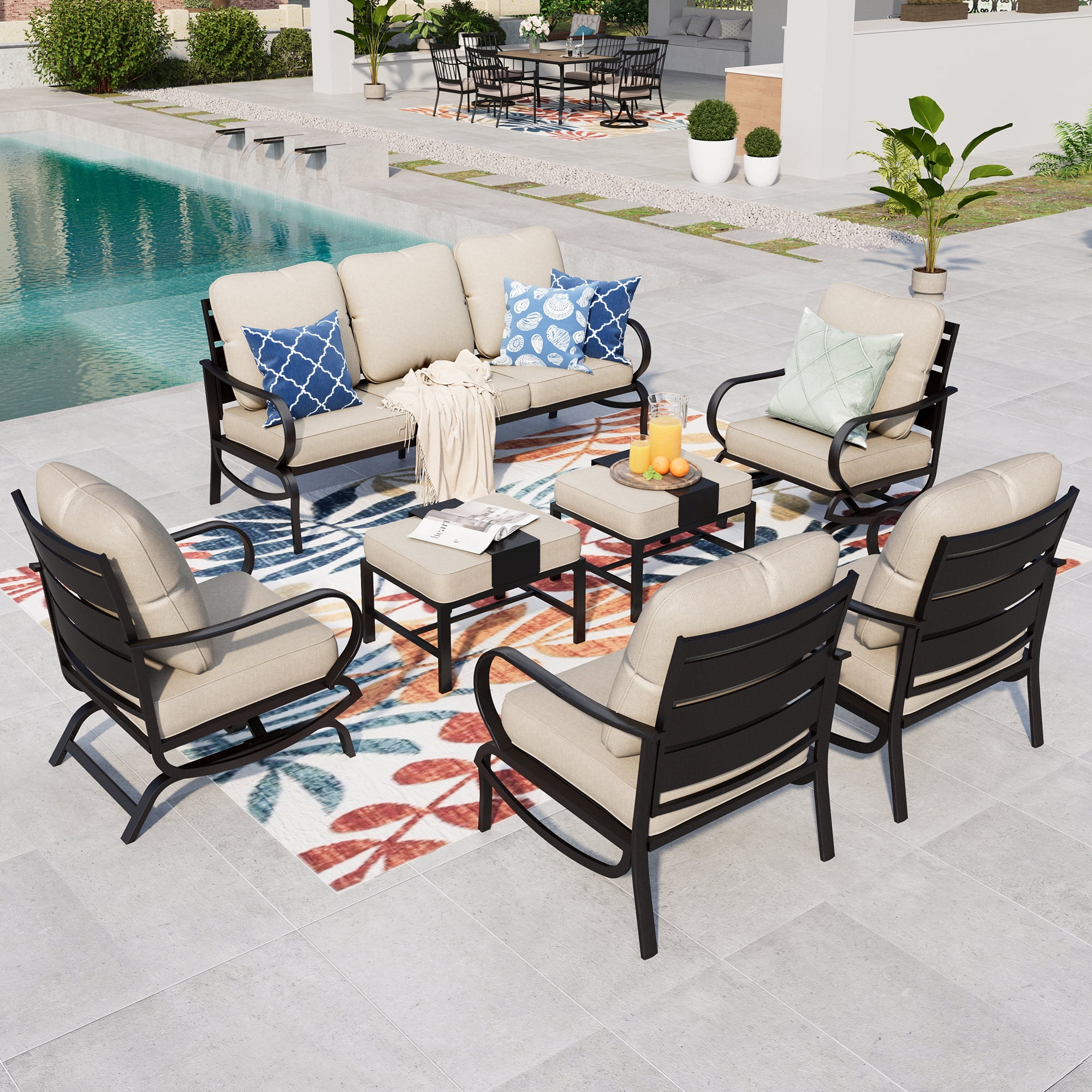 Summit Living 7 Pcs Outdoor Conversation Set, Patio Furniture Metal