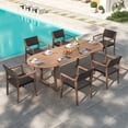 thumbnail image 1 of MF Studio 7-Piece Acacia Wood Outdoor Patio Dining Set with Extendable Table and Rattan Chair for 6 People, Wood Frame & Wicker Seat, Dark Brown, 1 of 17