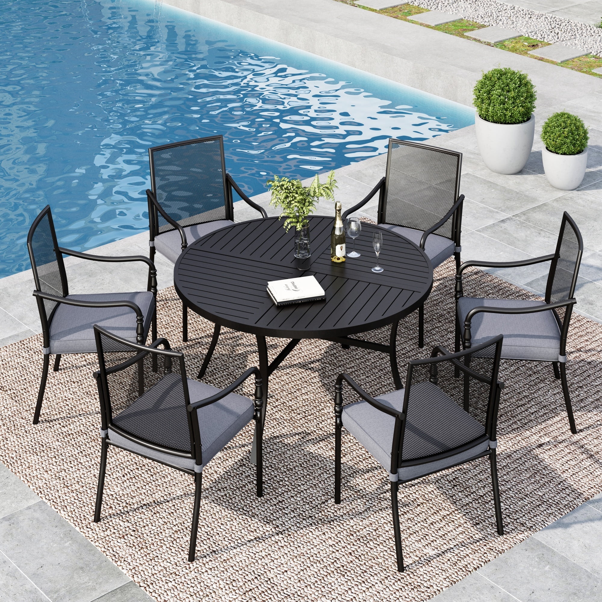 SUMMIT LIVING 7-Piece Outdoor Patio Dining Set, 350 LBS Capacity
