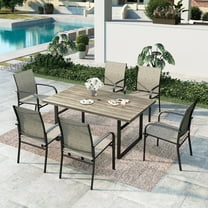 Summit Living 7-Piece Outdoor Patio Dining Set with 6 Pieces Textilene Chairs & Rectangular Steel Table with Umbrella Hole, Brown