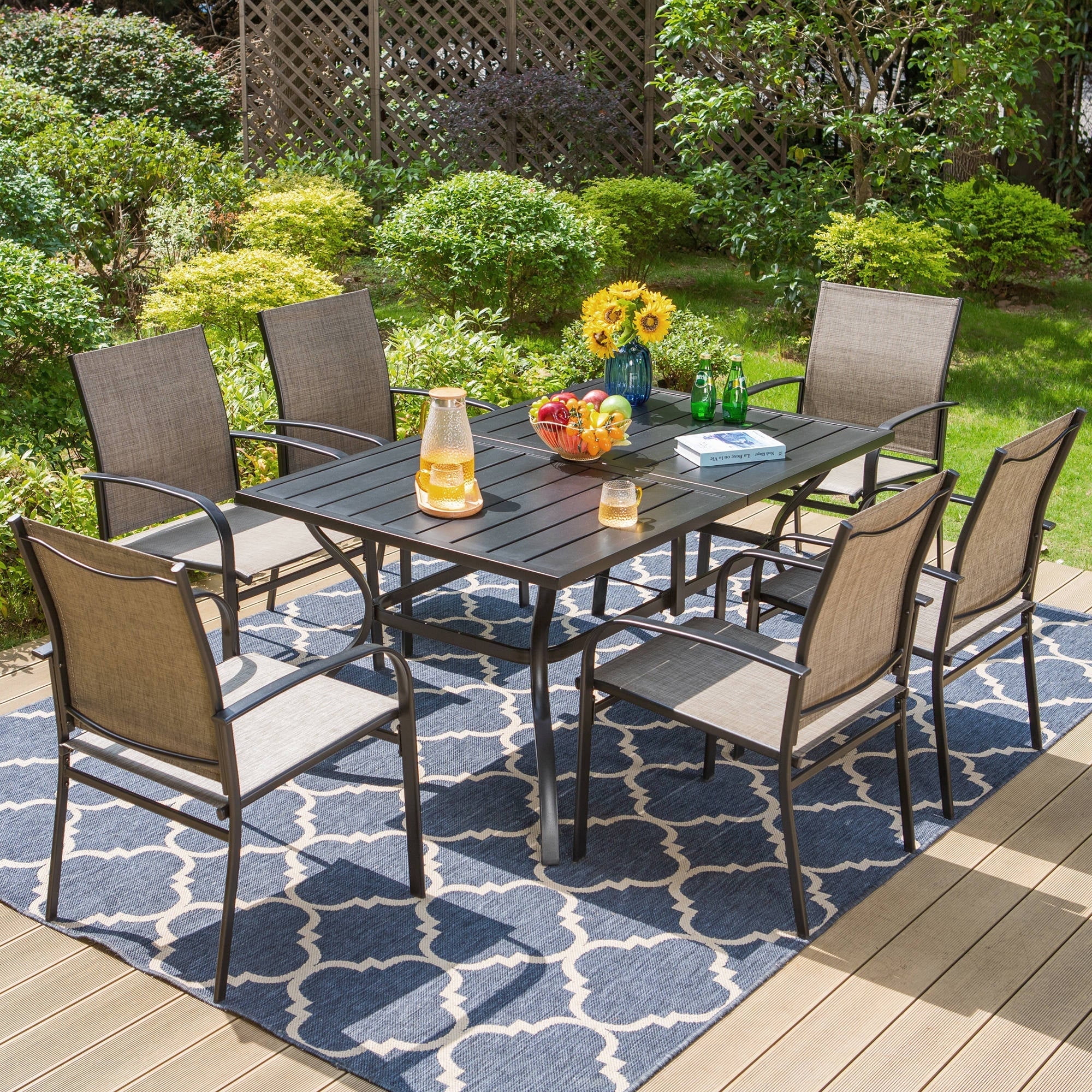 Walmart discount codes: Summit Living 7-Piece Patio Dining Set with Textilene Chairs & Umbrella Hole, Black & Brown