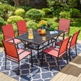 thumbnail image 1 of SUMMIT LIVING 7-Piece Outdoor Patio Dining Set with 6 Textilene Chairs & 1 Metal Steel Table with Umbrella Hole, Black & Red, 1 of 10