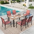 thumbnail image 1 of SUMMIT LIVING 7-Piece Outdoor Patio Dining Set with 6 Textilene Chairs & Rectangular Metal Steel Dining Table with Umbrella Hole, Black & Red, 1 of 12