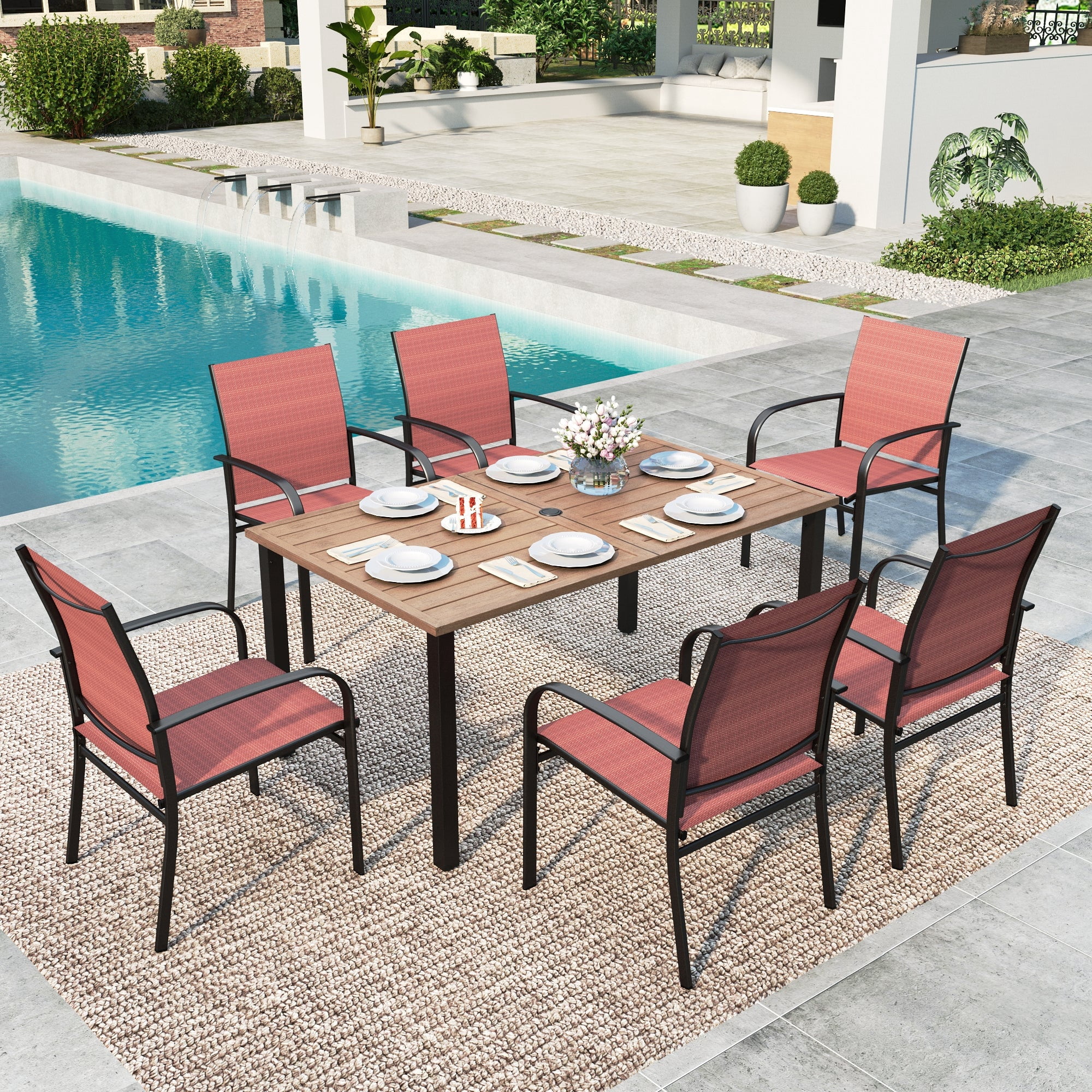 Summit Living 7-Piece Patio Dining Set with 6 UV-Protected Textilene ...