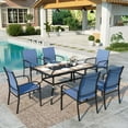 thumbnail image 1 of Summit Living 7-Piece Outdoor Patio Dining Set with Rectangle Steel Table with Wooden Tabletop & Textilene Chairs for 6-Person, Black & Blue, 1 of 11