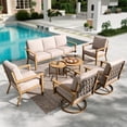 thumbnail image 1 of Summit Living 7-Seat Woven Rope Outdoor Patio Furniture Sets, Wood-Grain Metal Outdoor Patio Conversation Set with Swivel Chairs & Nesting Coffee Table, Beige, 1 of 15