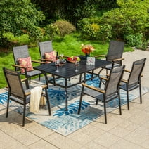 Summit Living 7 Pieces Outdoor Patio Dining Set with 6 Pieces Aluminum Stackable Armchairs & 1 Piece Metal Steel Table,Black
