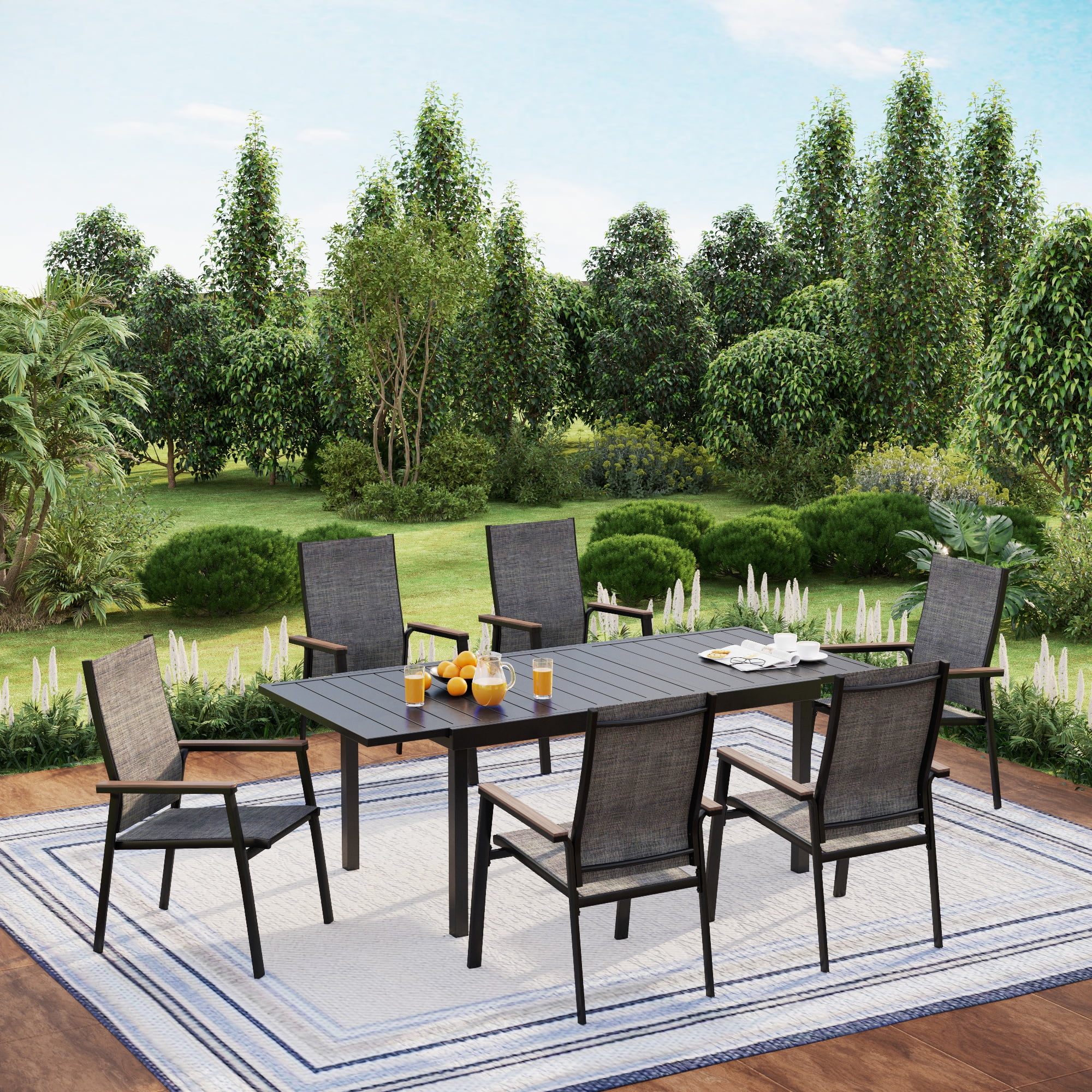 Summit Living 7 Pieces Outdoor Patio Dinning Set with 6 Aluminum