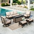 thumbnail image 1 of Summit Living 7-Seat Outdoor Patio Conversation Set with 57" Fire Pit Table, Fire Pit Set with Swivel Chair, Beige, 1 of 17