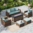thumbnail image 1 of MF Studio 7-Seat Outdoor Patio Furniture Set with Fire Pit Wicker Patio Conversation Set Blue, 1 of 9