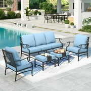 Summit Living 7-Seat Patio Furniture Outdoor Conversation Set Metal Sofa with Blue Cushion
