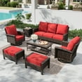 thumbnail image 1 of MF Studio 7-Seat Wicker Outdoor Patio Furniture Set with Ottomans, Metal Sectional Patio Conversation Set, Red, 1 of 11