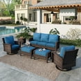 thumbnail image 1 of Summit Living 7-Seat Wicker Patio Furniture Set with 2 Swivel Chairs & 3-Seat Sofa with 2 Ottoman & 1 Coffee Table, Outdoor Sectional Conversation Set for Garden, Peacock-blue, 1 of 11