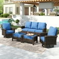 thumbnail image 1 of MF Studio 7-Seat Wicker Patio Furniture Set with 2 Swivel Chairs & 3-Seat Sofa with 2 Ottoman, Outdoor Sectional Conversation Set for Garden, Blue, 1 of 10