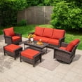 thumbnail image 1 of Summit Living 7-Seat Wicker Patio Furniture Set with 2 Swivel Chairs & 3-Seat Sofa & Coffee Table with 2 Ottoman, Outdoor Sectional Conversation Set, Red, 1 of 11