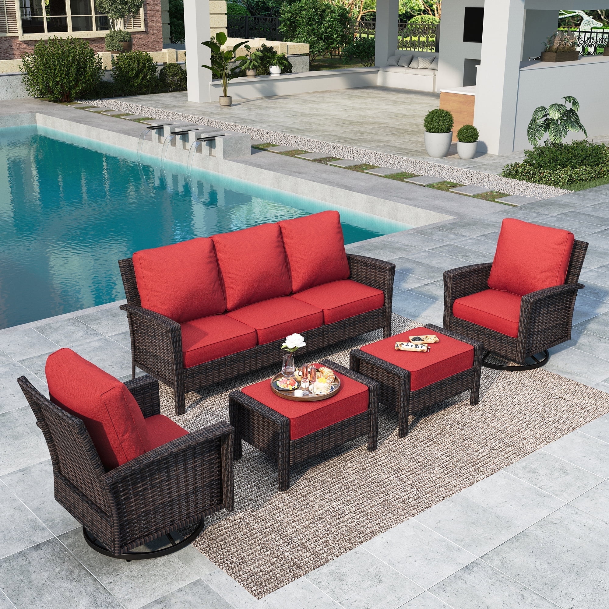 Summit Living 7-Seat Wicker Patio Furniture Set with 2