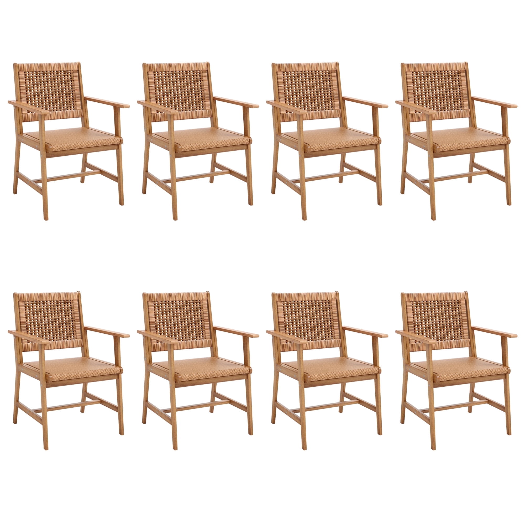 SUMMIT LIVING 8-Piece Acacia Wood Patio Dining Chairs (Weight Capacity 350 lbs) with Rattan Seat & Back, Teak Wood Outdoor Chairs
