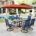 thumbnail image 1 of Summit Living 8-Piece Outdoor Patio Dining Set with 13ft Red Patio Umbrella, Swivel Textilene Chair & Wood-like Top Table, Black & Blue, 1 of 20