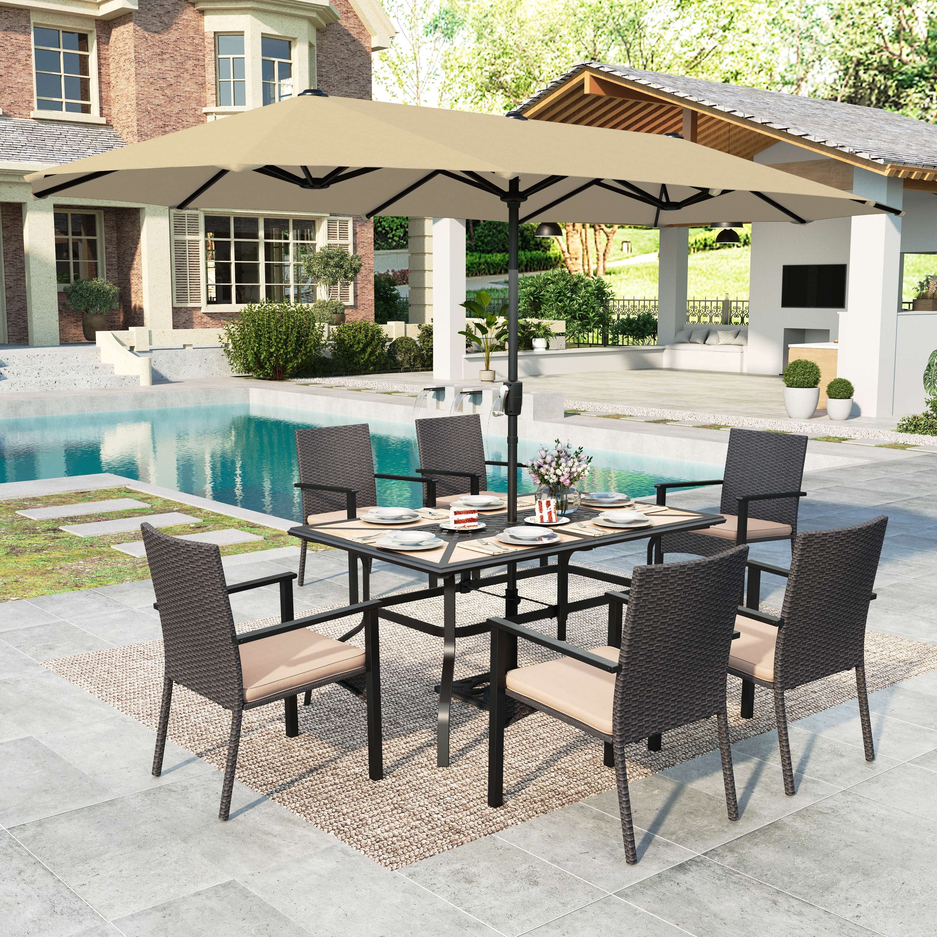 Summit Living 8-Piece Outdoor Patio Set with 13ft Beige Patio Umbrella ...