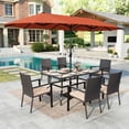 thumbnail image 1 of Summit Living 8-Piece Outdoor Patio Set with 13ft Red Patio Umbrella,Rectangle Table and Wicker Chairs for 6, 1 of 14
