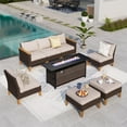 thumbnail image 1 of Summit Living 8 Pieces Outdoor Patio Furniture Set with 56-Inch Fire Pit Table Wicker Patio Conversation Set, Beige, 1 of 10