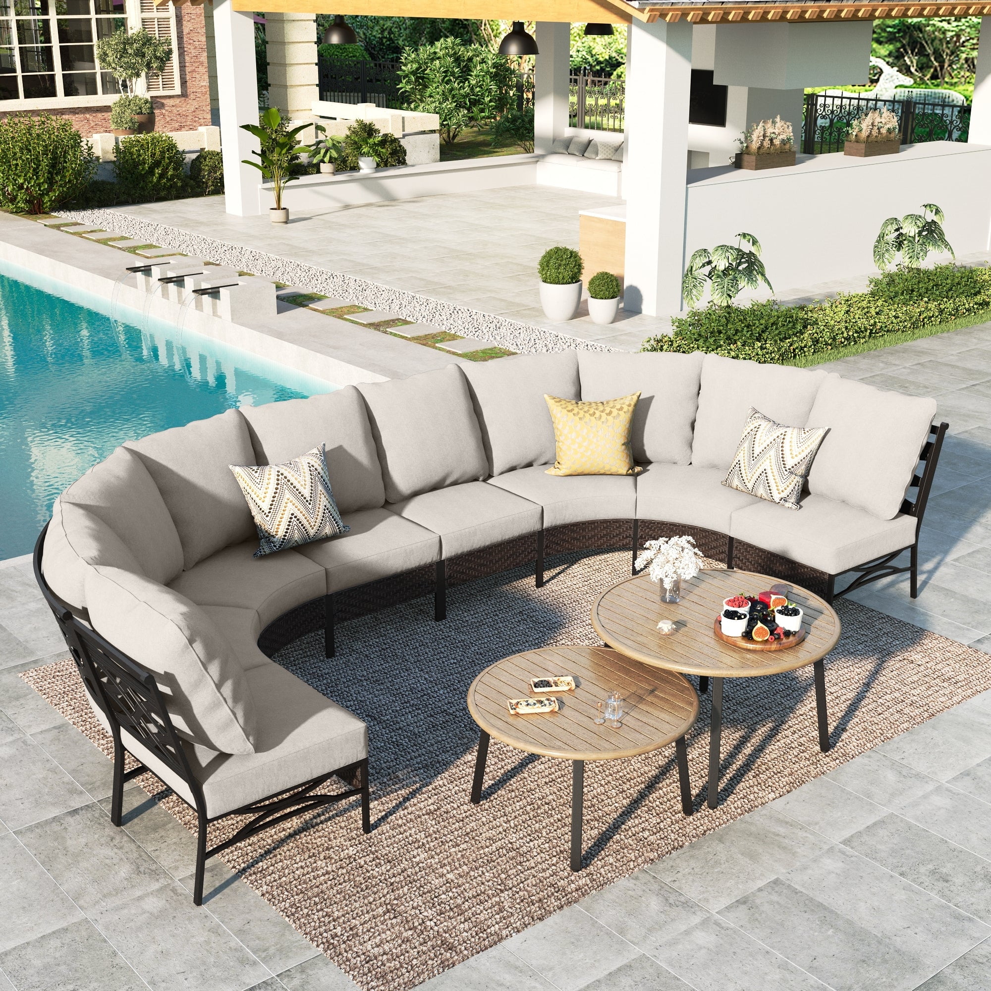 Summit Living 8-Seat Outdoor Patio Furniture Set, Half-moon Outdoor ...