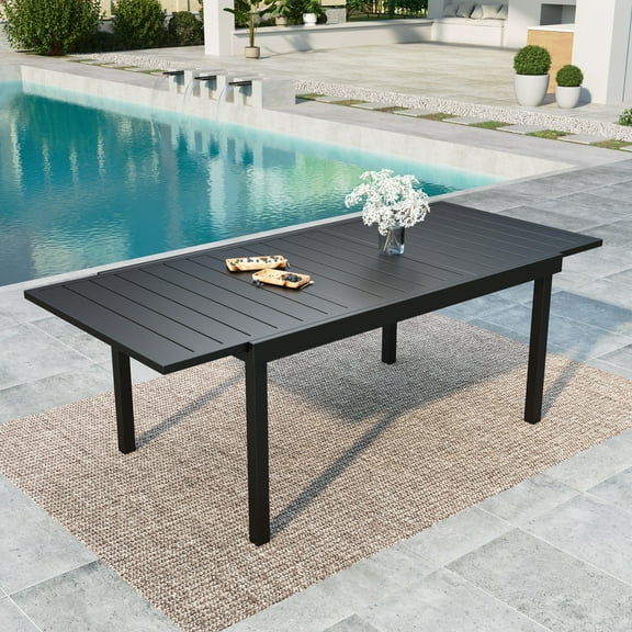 Summit Living 84" Metal Expandable Outdoor Dining Table, Black