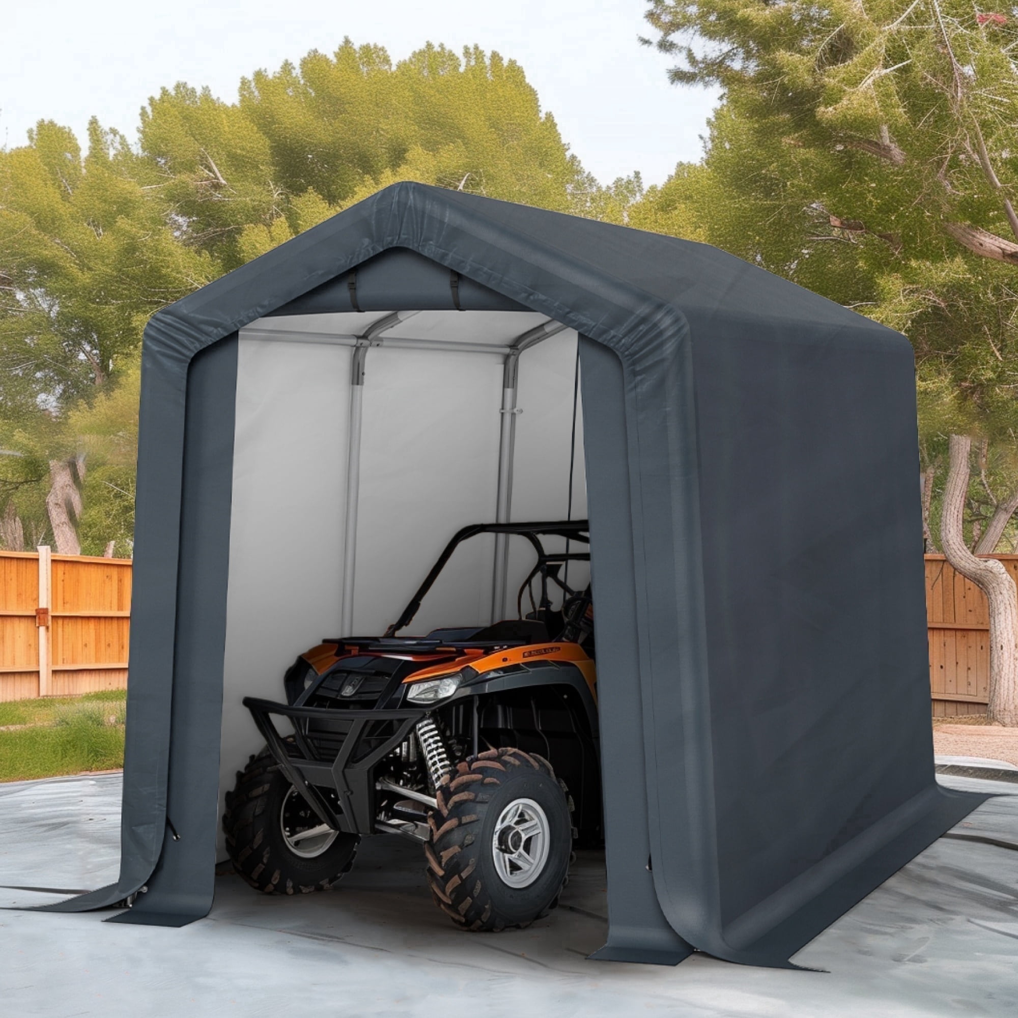 SUMMIT LIVING 9.8 x 5.9 ft Outdoor Portable Storage Shed,Garden Tool Storage Tent Shelter with Roll-up Zipper Door & Waterproof Canopy, Dark Gray