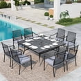 thumbnail image 1 of SUMMIT LIVING 9-Piece Outdoor Dining Set, 8 PCS Steel Chairs with Cushions & 1 Large Square Table with Umbrella Hole, Black & Gray, 1 of 18