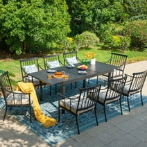 Summit Living 9-Piece Outdoor Dining Set with Large Extendable Table & Cushioned Chairs for 8-Person, Black & Beige