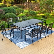 SUMMIT LIVING 9-Piece Outdoor Dining Set with Stacking Chairs & 8-Person Table, All-Weather Metal Steel Patio Furniture, Black