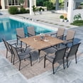 thumbnail image 1 of Summit Living 9-Piece Outdoor Patio Dining Set with Large Wood-Grain Square Table & 350 LBS Capacity Textilene Chairs for 8-Person, Black & Gray Brown, 1 of 10