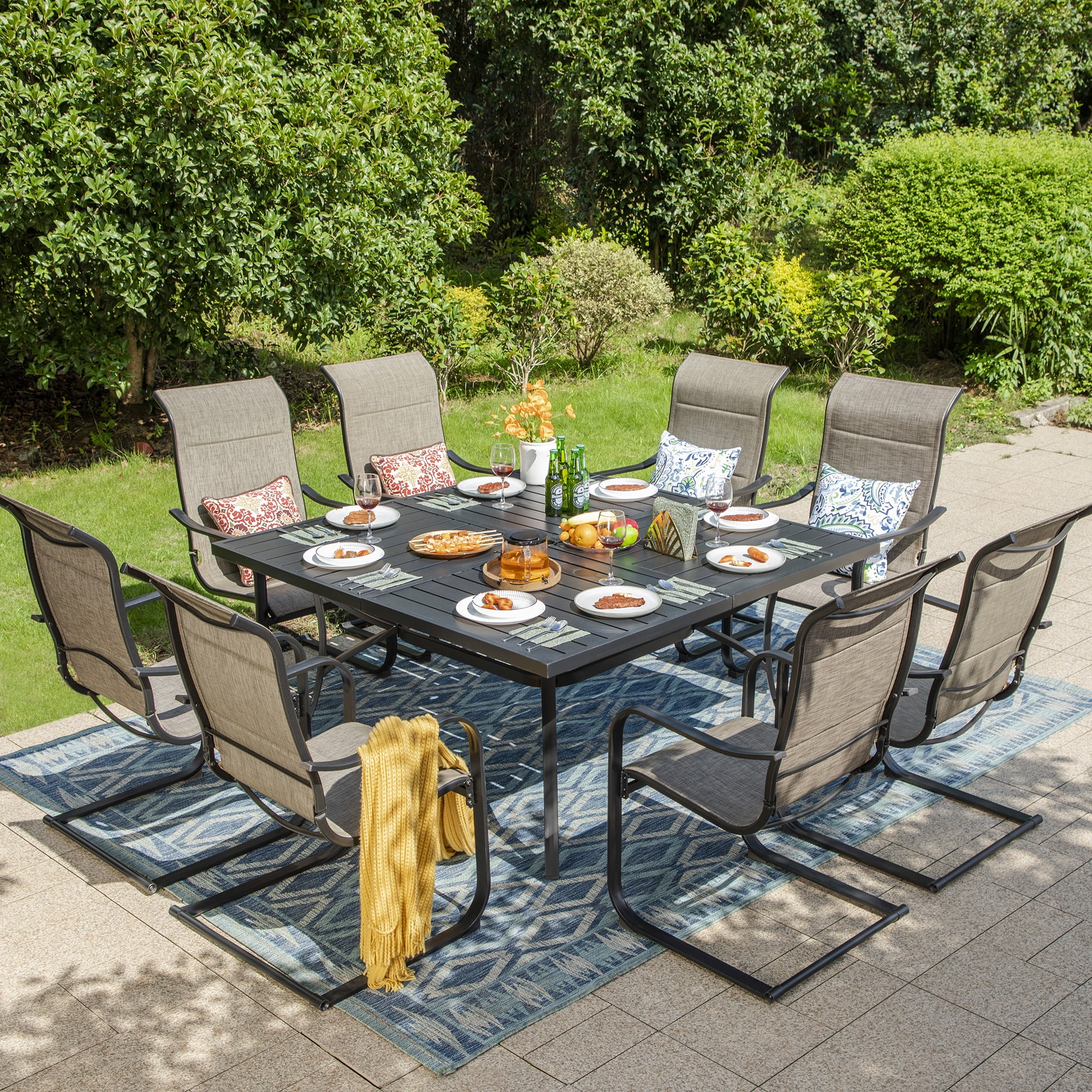 Summit Living 9 Pieces Outdoor Dining Set with 8 Pieces Textilene C