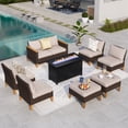 thumbnail image 1 of Summit Living 9 Pieces Outdoor Patio Furniture Set with 45-Inch Fire Pit Table Wicker Patio Conversation Set, Beige, 1 of 10