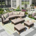 thumbnail image 1 of Summit Living 9 Pieces Patio Conversation Set Wicker Outdoor Furniture set Half-Moon Curved Sectional Sofa Set, Beige, 1 of 7