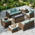 thumbnail image 1 of MF Studio 9-Seat Outdoor Patio Furniture Set with Fire Pit Wicker Patio Conversation Set Blue, 1 of 10