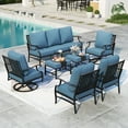 thumbnail image 1 of MF Studio 9-Seater Patio Conversation Set Metal Outdoor Furniture Set with Swivel Chairs and Ottomans - Navy Blue, 1 of 9