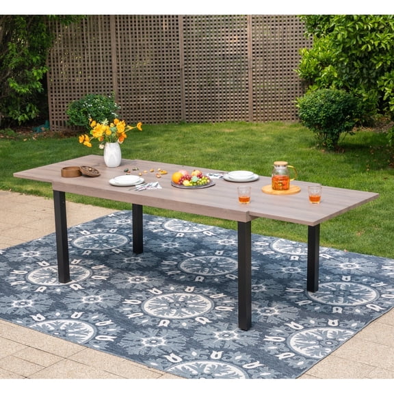 MF Studio 99" Metal Outdoor Patio Extendable Dining Table for 6-8 Person, Wood-Grain Table Top