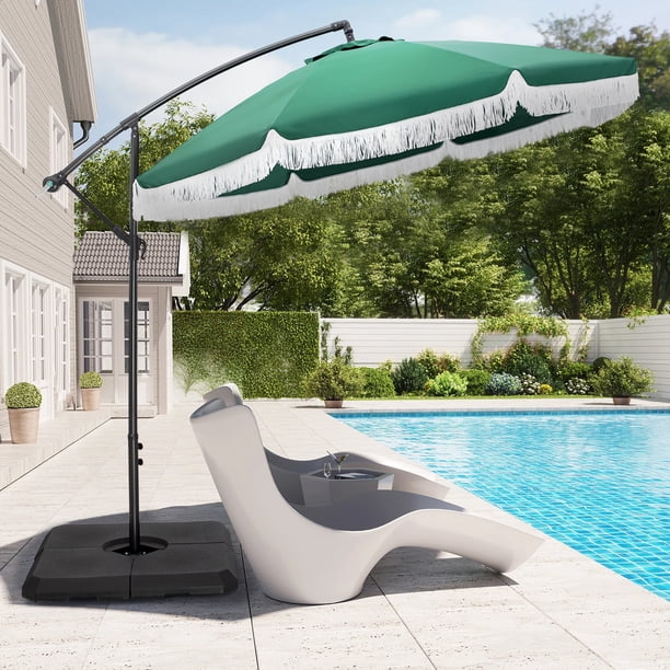 fiberglass patio umbrella frame Summit Living 9FT Offset Patio Umbrella with Tassel Aluminum frame with  Fiberglass Ribs Green