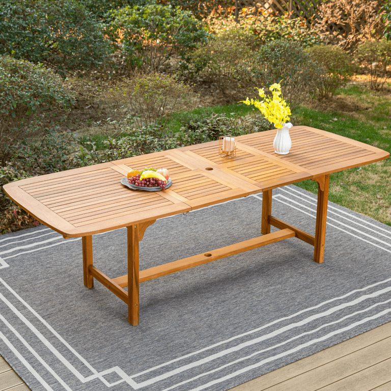 Acacia Wood Outdoor Dining Table And Umbrella 8-Person Outdoor