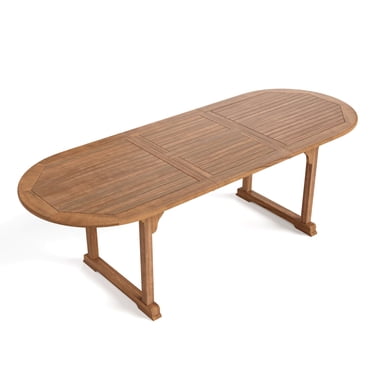 Summit Living Acacia Wood Extendable Outdoor Patio Dining Table for 8, 70.9”/94.5” Oval Outdoor Patio Table with Expandable Leaf, Dark-Brown