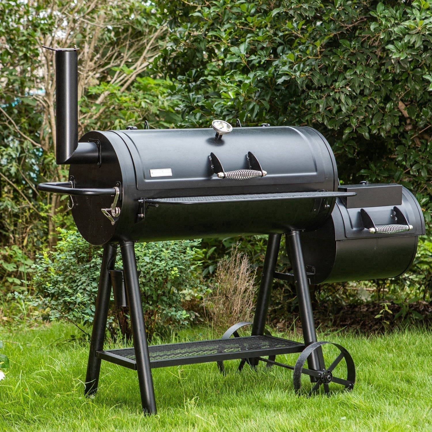 MF Studio Charcoal Grill with Offset Smoker 941 sq.in. Extra Large BBQ Grill Black