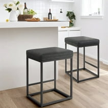 Summit Living Counter Height 24 inch Bar Stools Set of 2 for Kitchen Backless PU Leather Stools Chairs, Black
