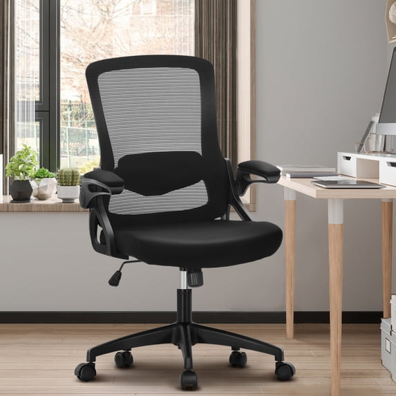 Summit Living Ergonomic Mesh Home Office Chair,High Back Computer Desk Chair with Flip-up Armrests, Height Adjustable Lumbar Support, Black
