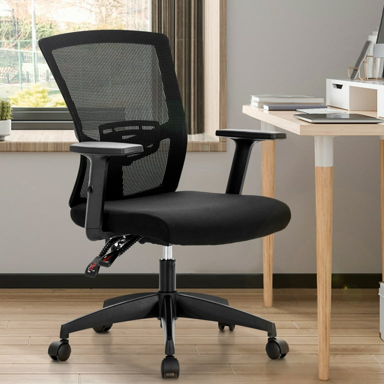Summit Living Ergonomic Mesh Office Chair Mid Back Computer Chair with Adjustable Lumbar Support Armrest Seated for Home Office Black